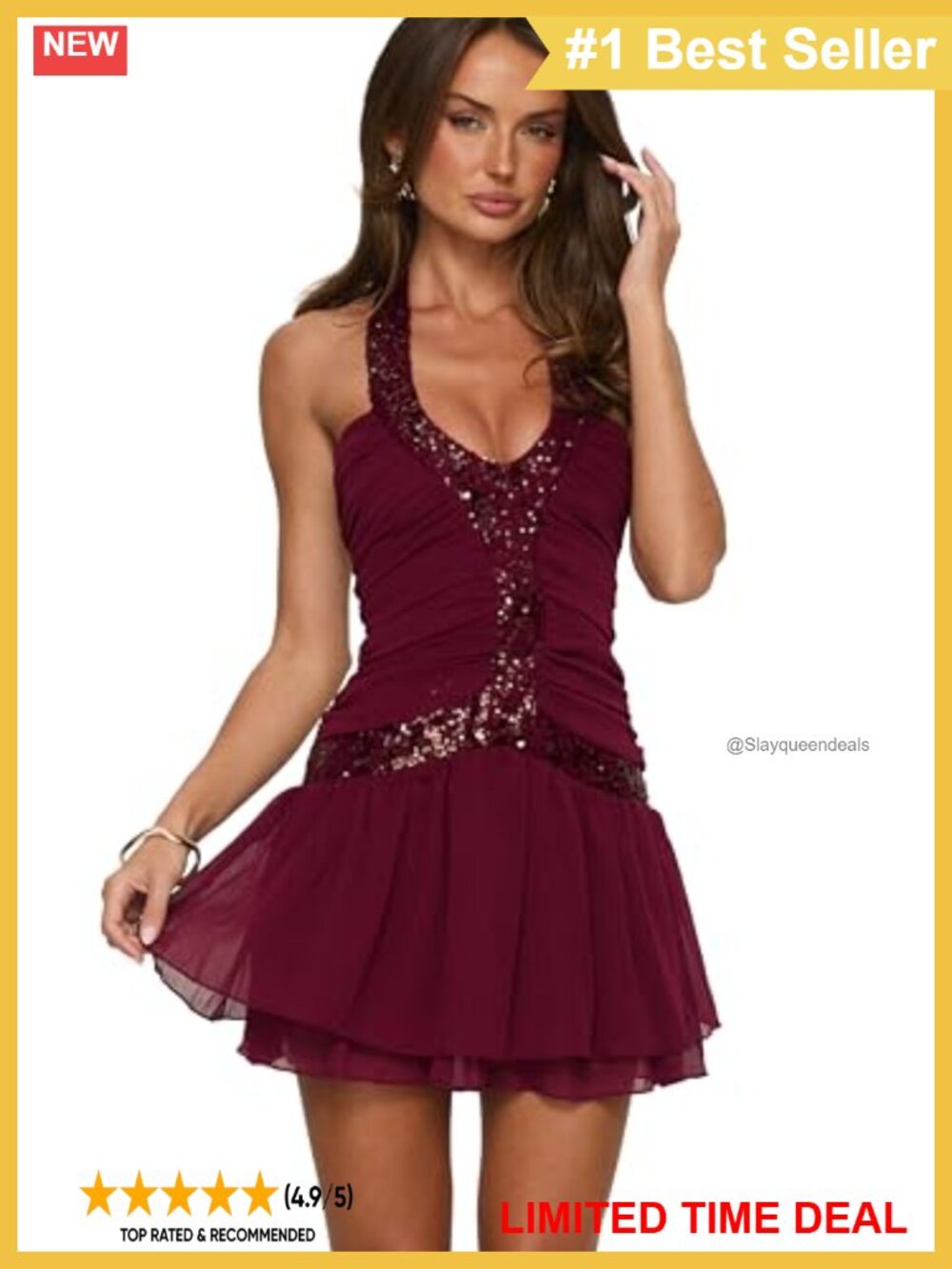 Sequin Halter Mini Dress Sleeveless Fit & Flare Party